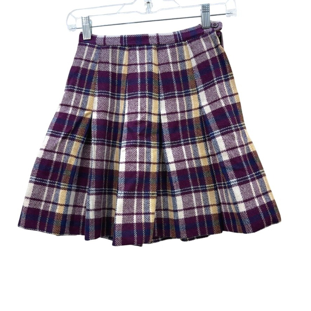 VTG Sears Juniors Bazaar Plaid Pleated Wool Skirt Size 7 Academia Preppy Classic